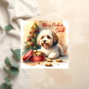 Personalized Puppy Christmas Card, Dog Lover Xmas Greeting