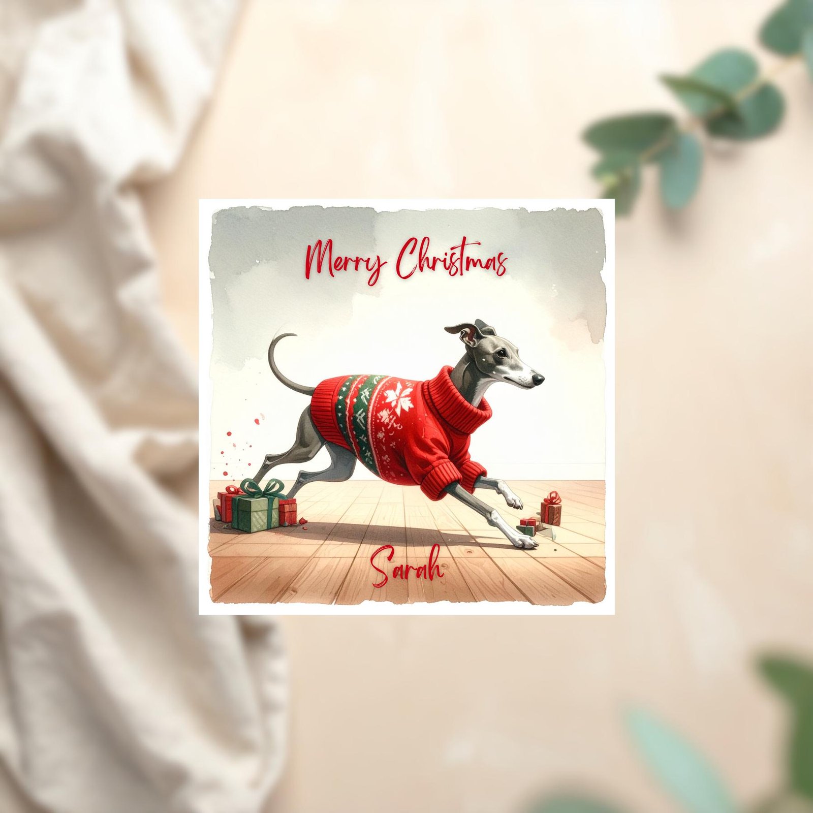 Cute Puppy Christmas Card, Personalised Dog Card, Dog Mum Christmas, Dog Dad Christmas, Son Xmas Greeting, Daughter Winter Greeting