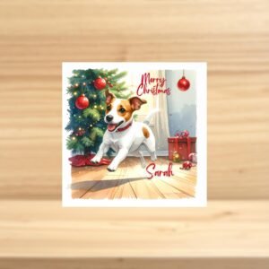 Personalized Dog Christmas Card, Festive Puppy Holiday Art