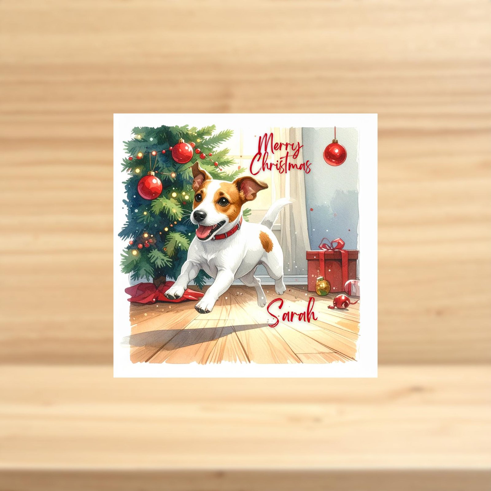 Personalized Dog Christmas Card, Festive Puppy Holiday Art