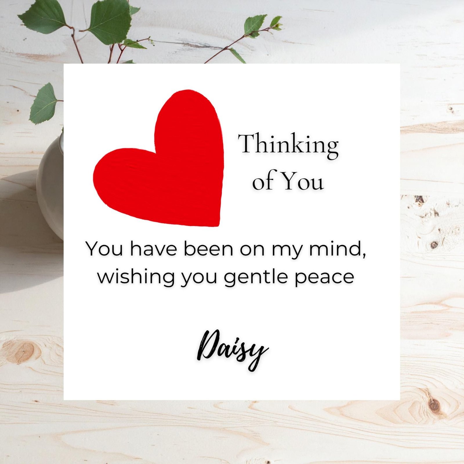 Thinking Of You Card For Her Or Him, Minimal White Linen Greeting Card, Personalised Support Card For Wife Husband Friend Or Family