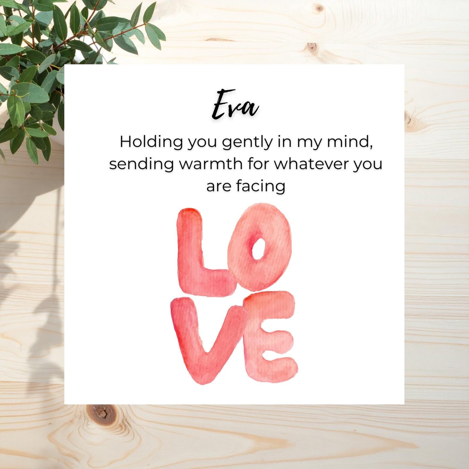 Thinking Of You Greeting Card, Personalised Linen Card For Wife Husband Or Friend, Simple Thoughtful Card To Send Love And Support