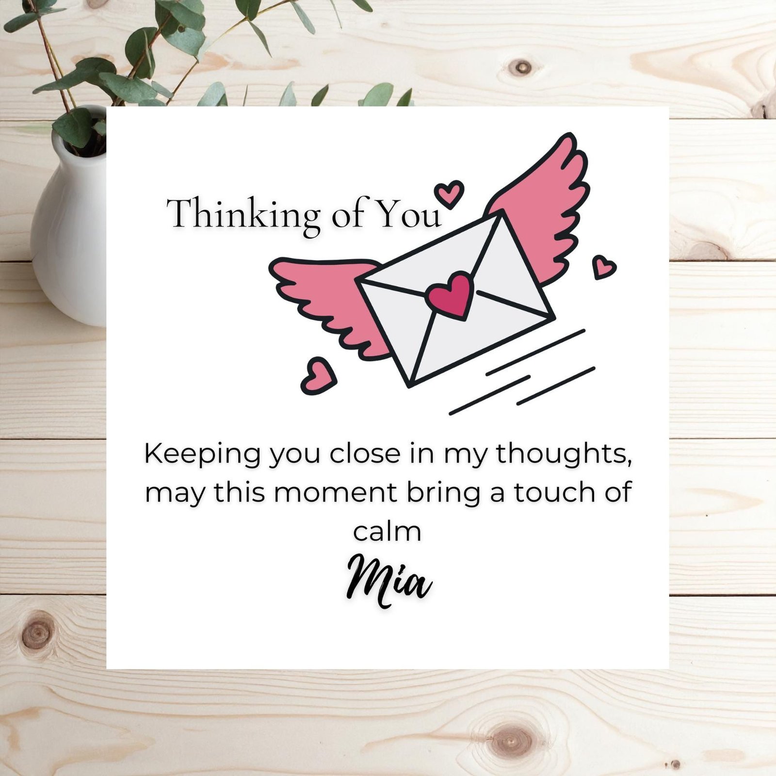 Thinking Of You Greeting Card For Husband Or Wife, Modern Linen Card, Personalised Care Card For Emotional Support