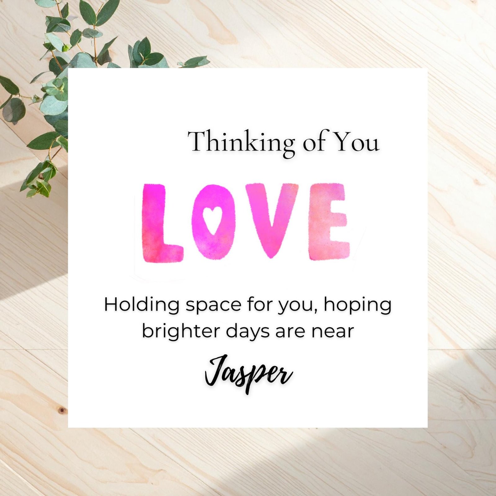 Thinking Of You Card For Her Him Or Family, Minimal Neutral Linen Greeting Card, Personalised Message To Show Care And Love