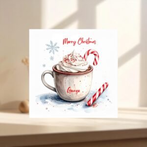 Personalized Christmas Card, Festive Greeting, Handmade Linen Cardstock