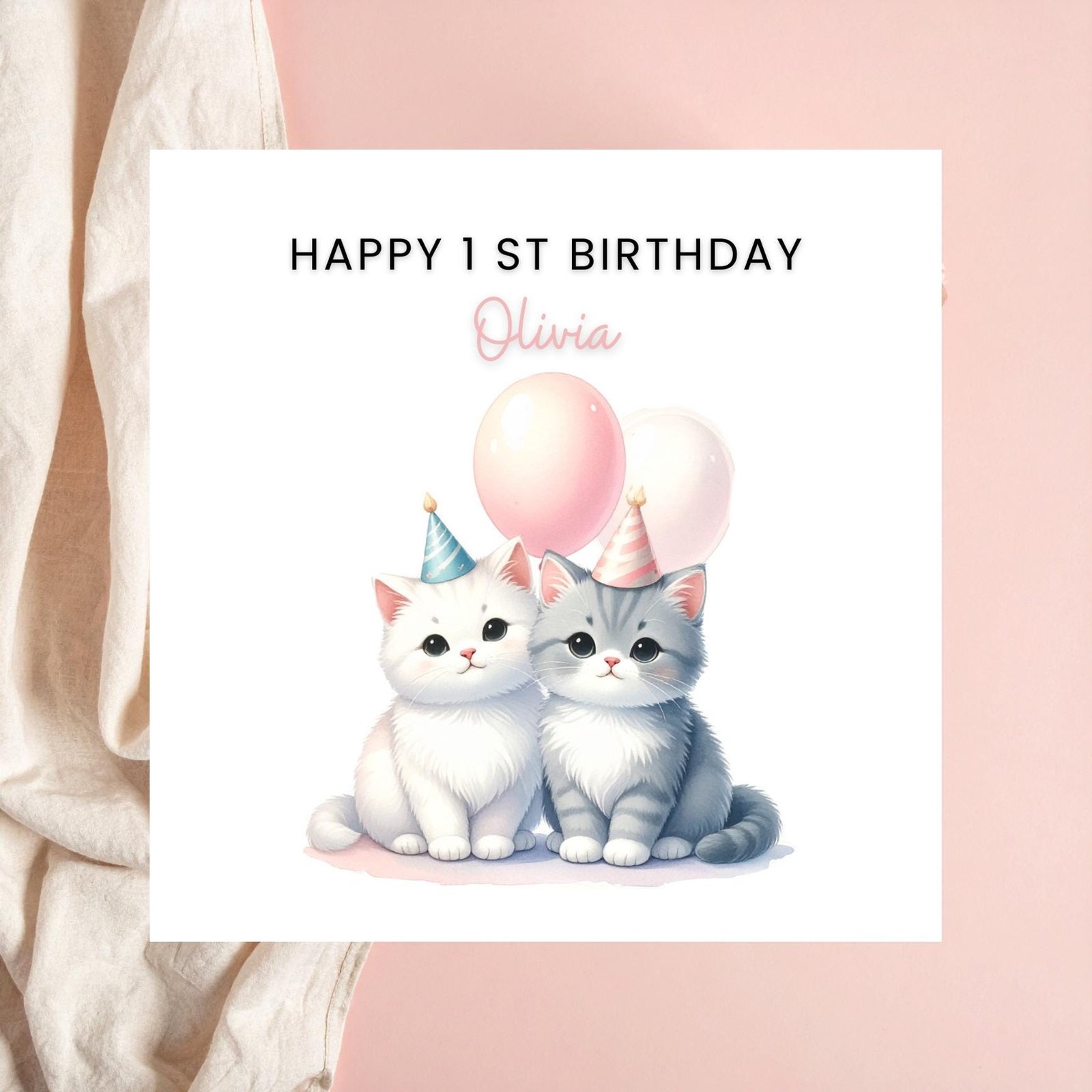 1st Birthday Card For Girl, First Birthday Baby Girl Card, Personalised One Year Card, Girl Turns One Gift, Baby Girl First Birthday