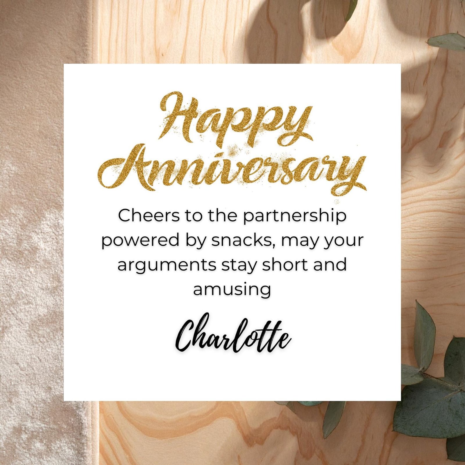 Anniversary Card for Partner, Minimal Romantic Personalised Linen Card
