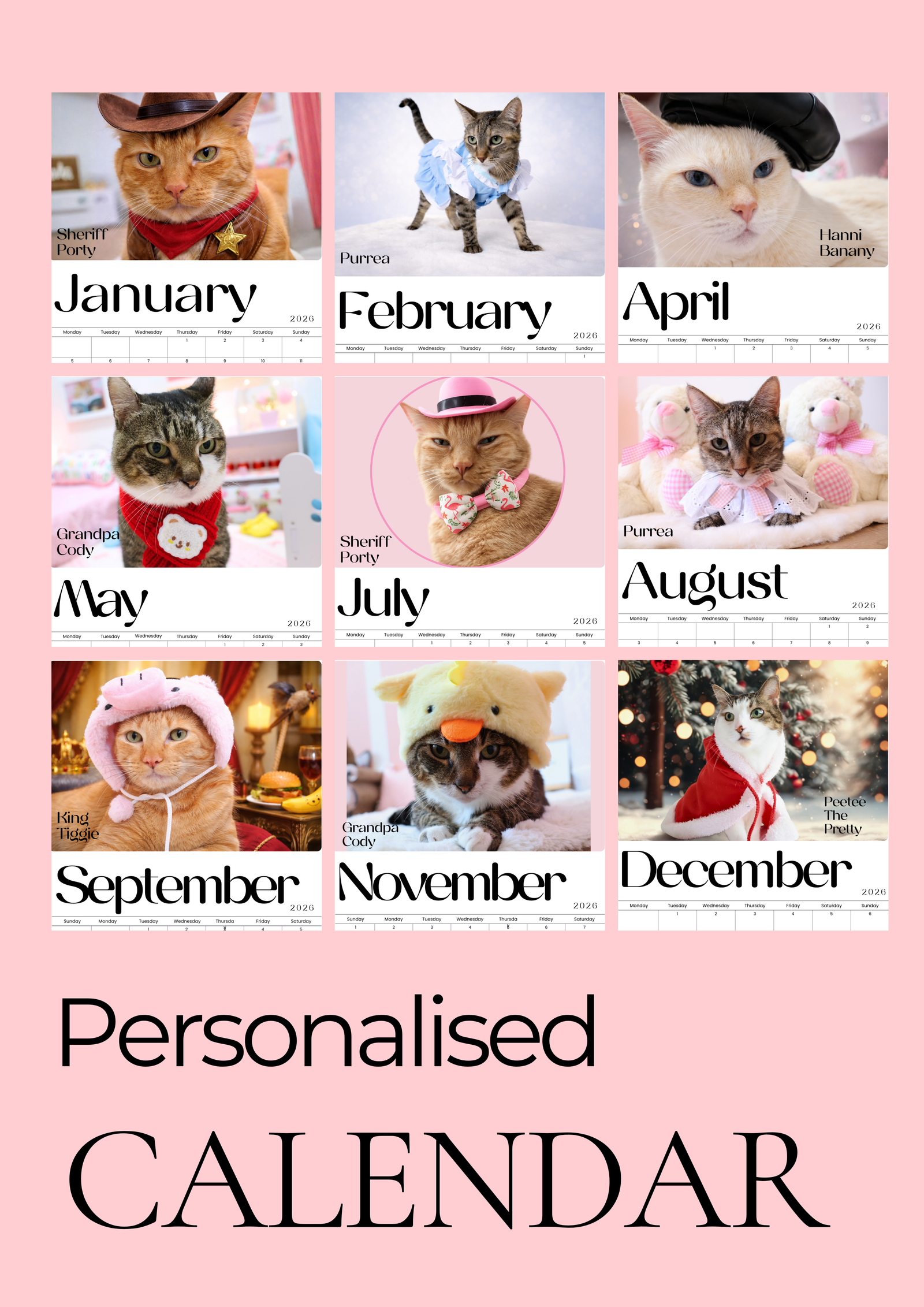 Full Wall Calendar with Personalised Family Photos, Custom Pet Calendar Gift for Home, Yearly Family Memory Display - Image 3