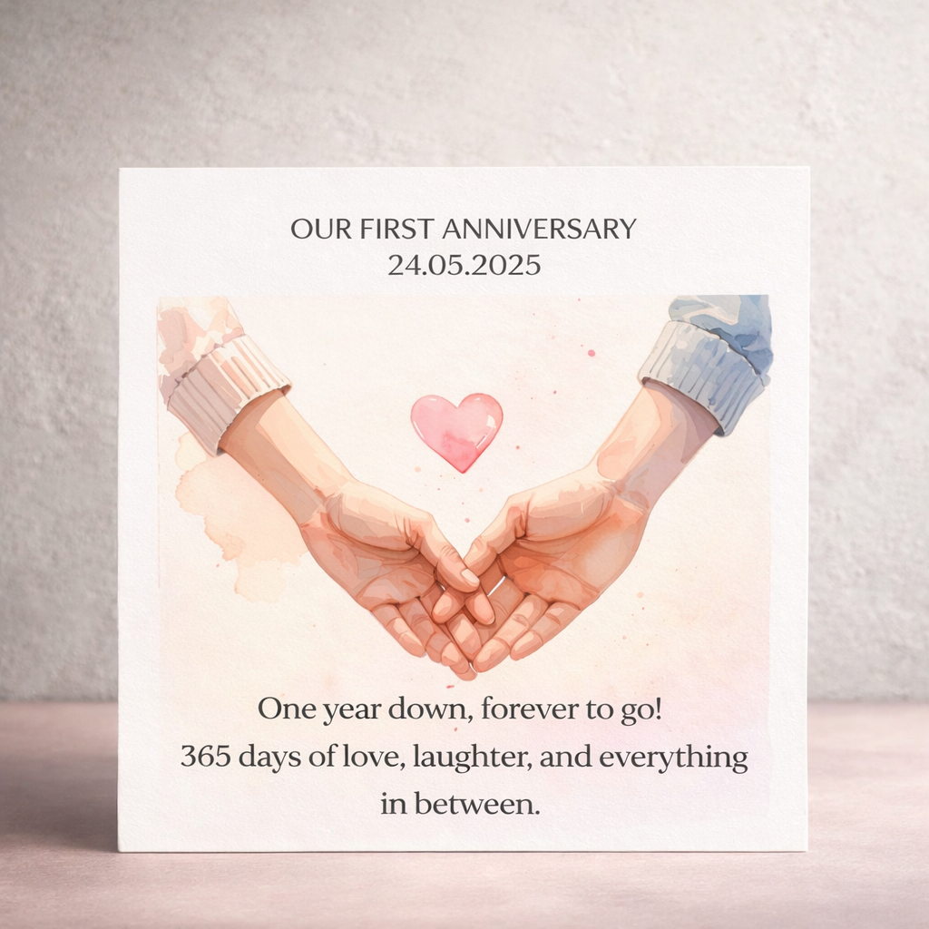 Anniversary Gift Personalised Date Card First Anniversary Keepsake Romantic Watercolour Hands Love Print Gift
