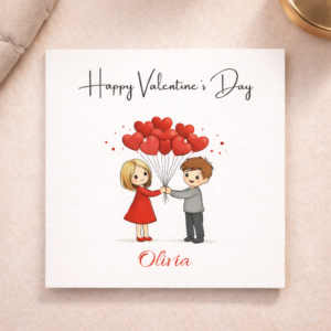 Personalised Valentine’s Day Card with Cute Couple Illustration, Custom Name Love Card, Romantic Valentine Gift for Girlfriend Boyfriend Partner