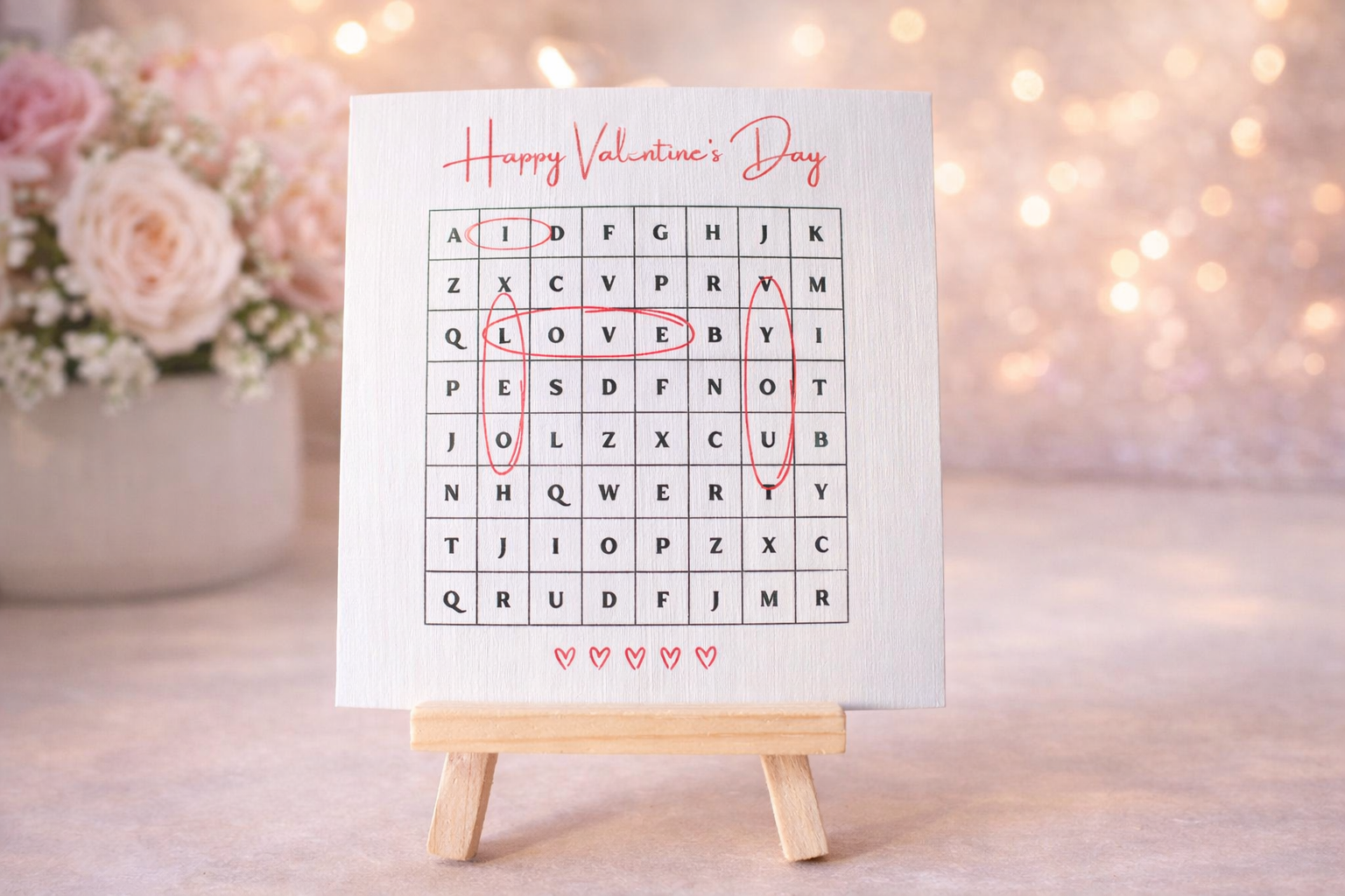Personalised Valentine Word Search Gift, Hidden Love Puzzle Print, Romantic Valentine Keepsake, Custom Love Message Artwork, Thoughtful Gift for Couples
