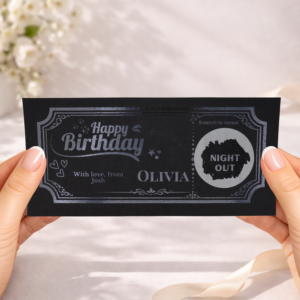 Personalised Birthday Gift Voucher Scratch To Reveal Card Custom Experience Voucher Silver Foil Birthday Surprise Gift for Her or Him