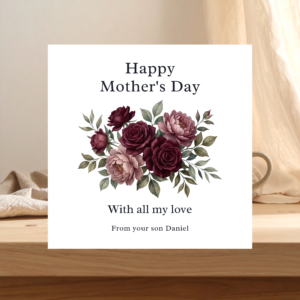 Personalised Mother’s Day greeting card for mum with elegant design and custom message from son