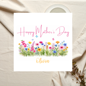 Personalised Mother’s Day Card with Wildflower Meadow and Butterflies, Custom Happy Mothers Day Gift for Mum, Bright Spring Floral Design