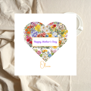 Personalised Happy Mother’s Day Card with Meadow Flowers, Custom Mothers Day Gift for Mum, Bright Modern Floral Design with Name