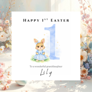 Custom Name Personalised Easter Card, Sweet Bunny Rabbit Greeting for Family, Children and Seasonal Spring Gifting