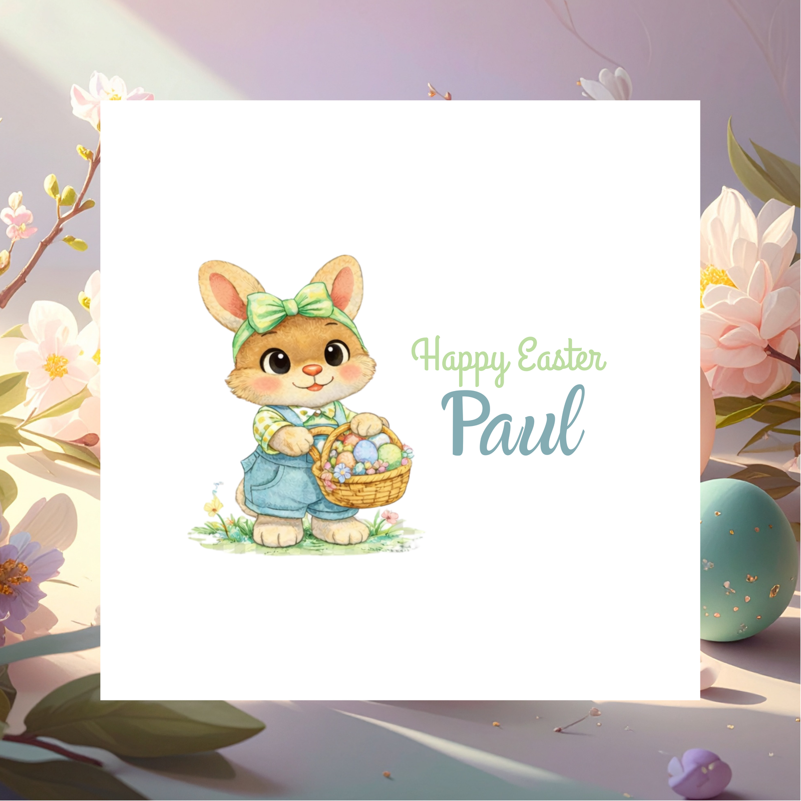 Personalised Easter Bunny Card for Daughter Son Niece Nephew or Grandchild, Custom Name Spring Greeting Keepsake