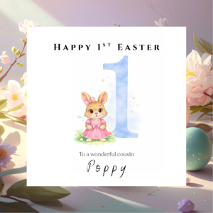 Custom Name Easter Rabbit Card, Personalised Spring Greeting for Daughter Son Niece Nephew Grandchild or Family Member