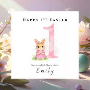 Cute Personalised Easter Card with Bunny and Name, Beautiful Spring Greeting Card for Loved Ones, Family and Children