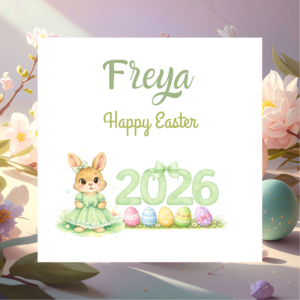 Happy Easter Personalised Card with Cute Bunny, Custom Spring Greeting Gift for Kids, Family Members and Friends