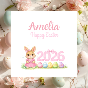 Personalised Happy Easter Spring Card, Custom Rabbit Greeting for Kids Family and Grandchildren, Thoughtful Gift Keepsake