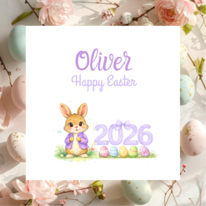 Custom Easter Bunny Greeting Card with Personalised Name, Lovely Spring Gift for Children Relatives and Family Friends