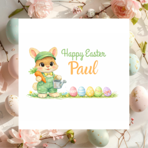 Custom Name Happy Easter Card, Cute Rabbit Design Spring Greeting for Family, Kids and Special Easter Gift Giving