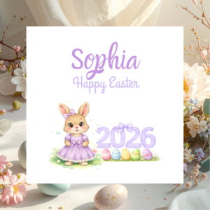 Custom Easter Name Card with Bunny Theme, Personalised Spring Greeting for Kids, Grandchildren and Family Members