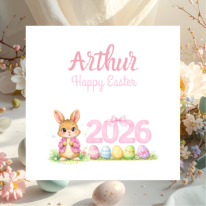 Happy Easter Personalised Rabbit Card, Custom Name Spring Greeting Card for Family, Children and Easter Gift Giving
