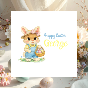 Cute Bunny Easter Card with Personalised Name, Special Spring Greeting for Grandchildren Children Family and Loved Ones