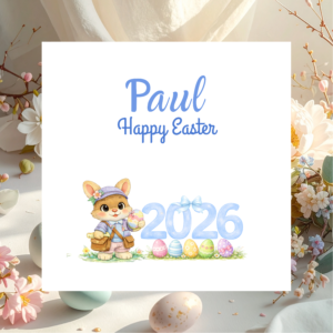 Personalised Easter Card for Kids and Family, Custom Name Bunny Rabbit Greeting Card, Charming Spring Keepsake Gift