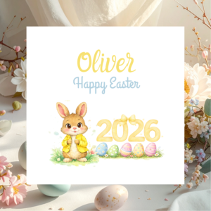 Happy Easter Bunny Card Personalised with Name, Beautiful Spring Greeting for Children, Family Easter Gift Keepsake Idea