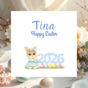 Personalised Easter Greeting Card with Cute Bunny and Name, Lovely Spring Gift Card for Daughter Son Niece Nephew or Grandchild