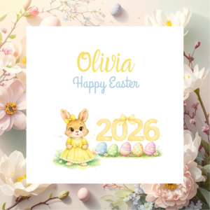Happy Easter Personalised Card with Custom Name, Cute Bunny Greeting Card, Unique Spring Gift for Daughter Son Grandchild or Friend