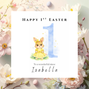 Personalised 1st Easter Card for Granddaughter, Bunny Rabbit Baby Girl Easter Gift Card with Name, First Easter Keepsake for Grandchild