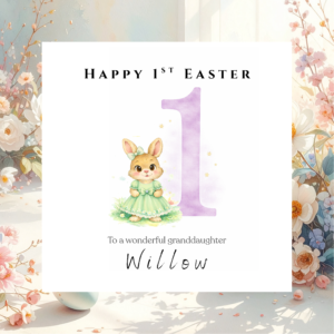 Cute Bunny Rabbit Easter Card Personalised with Name, Special Spring Greeting Gift for Loved Ones and Family Members