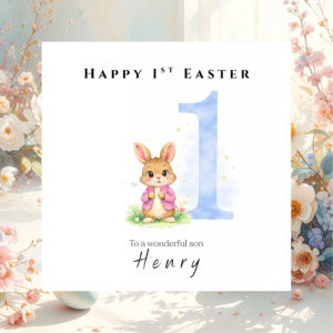 Happy Easter Rabbit Greeting Card with Personalised Name, Charming Spring Gift for Kids Family and Close Friends