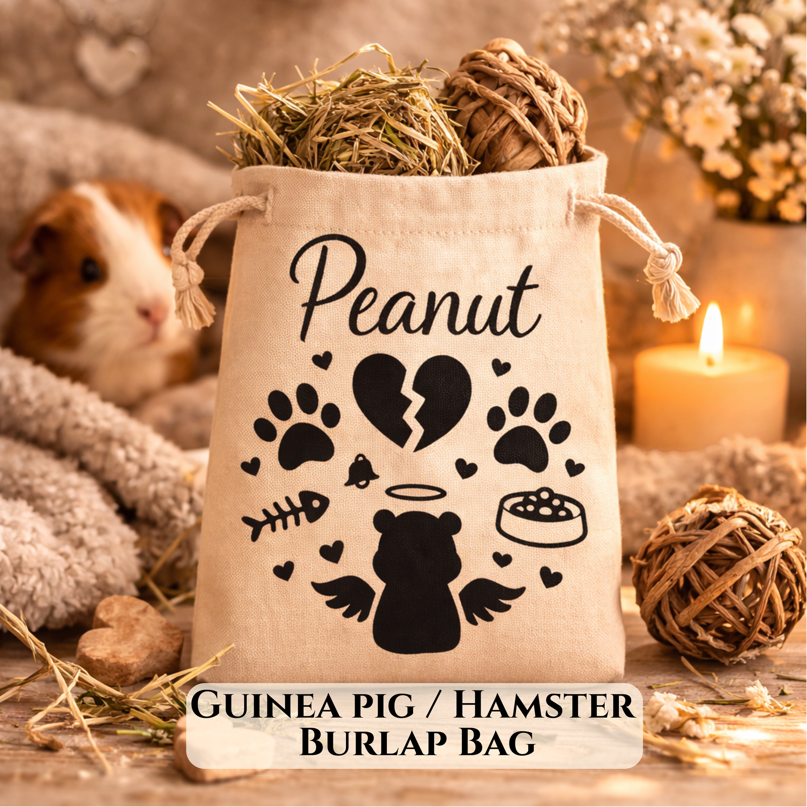 Personalised Pet Memorial Burlap Bag, Custom Dog or Cat Loss Keepsake Pouch, Rainbow Bridge Pet Sympathy Gift, Remembrance Bag - Image 4