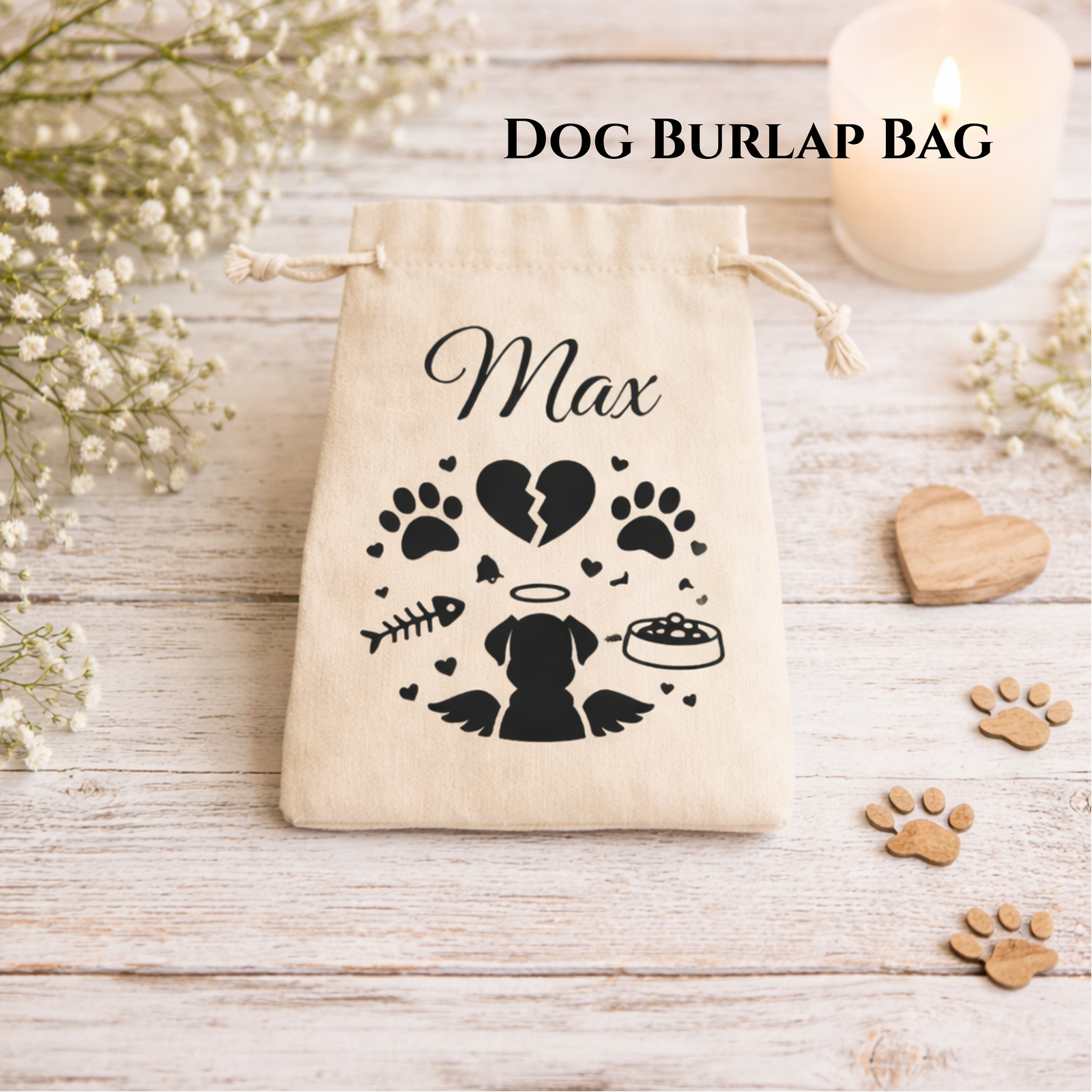 Personalised Pet Memorial Burlap Bag, Custom Dog or Cat Loss Keepsake Pouch, Rainbow Bridge Pet Sympathy Gift, Remembrance Bag - Image 3