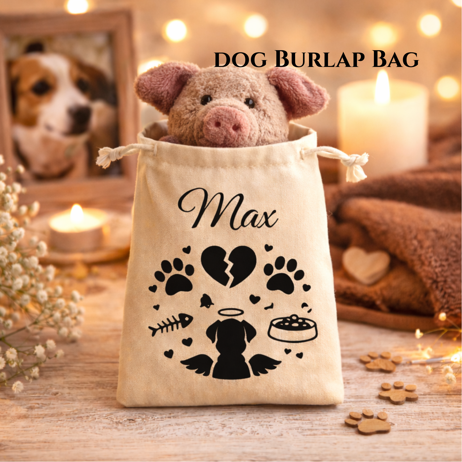 Personalised Pet Memorial Burlap Bag, Custom Dog or Cat Loss Keepsake Pouch, Rainbow Bridge Pet Sympathy Gift, Remembrance Bag - Image 2