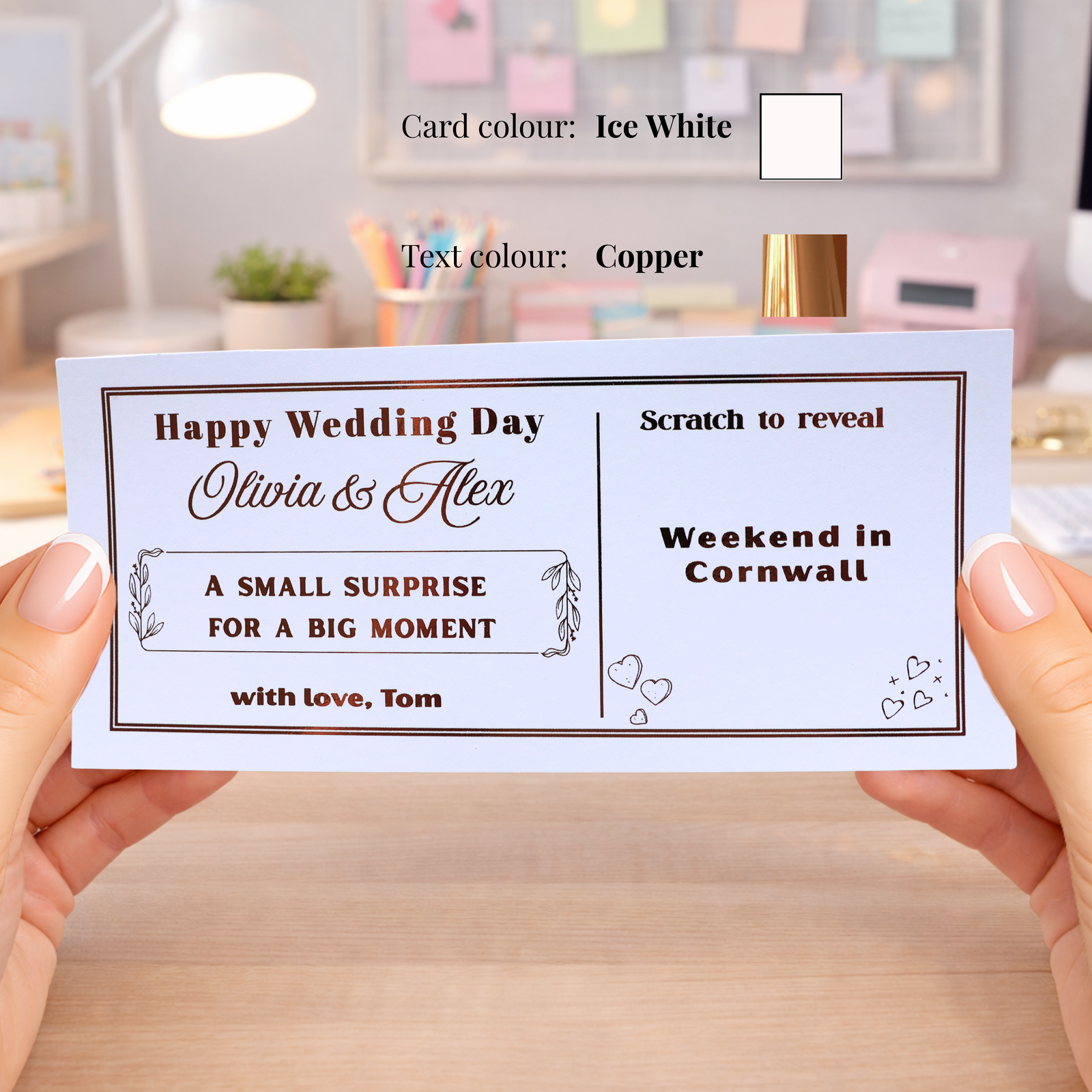 Personalised Wedding Day Surprise Scratch Card Weekend in Cornwall Gift, Custom Honeymoon or Anniversary Trip Reveal Voucher - Image 2
