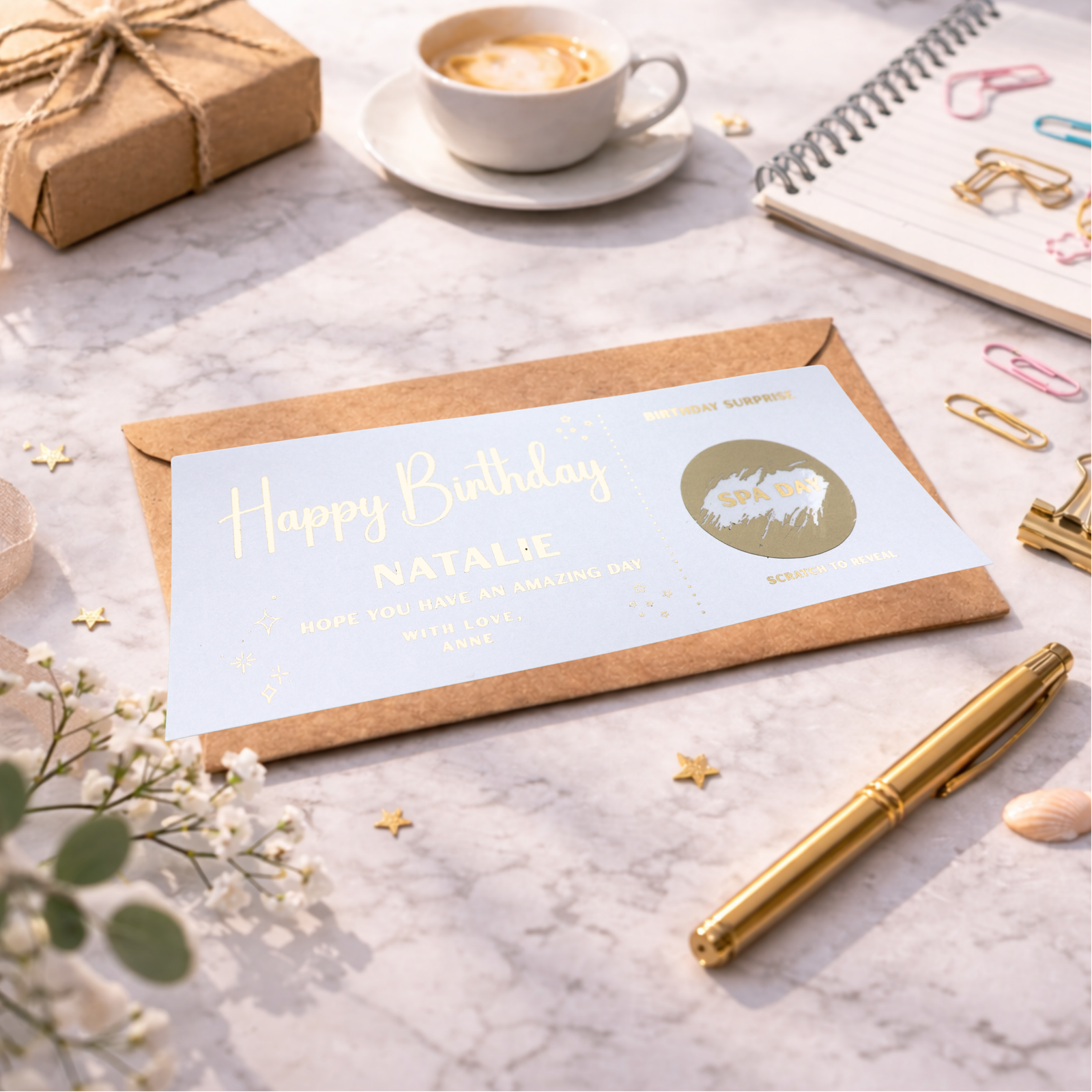 Personalised Spa Day Birthday Scratch Card, Birthday Surprise Reveal Card, Spa Experience Gift Voucher, Relaxation Gift Reveal - Image 3
