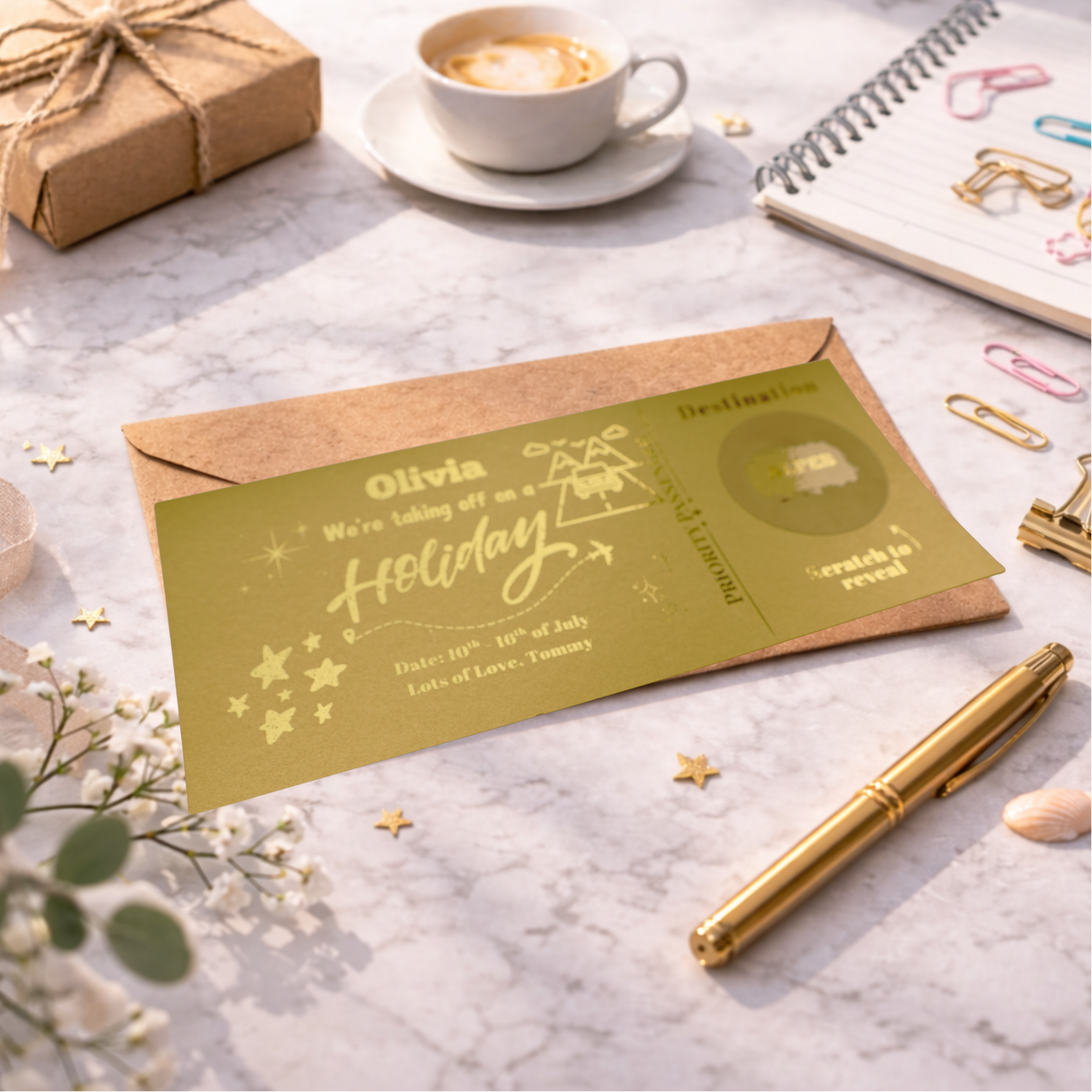 Personalised Holiday Surprise Scratch Card, Travel Reveal Gift Card, Trip Announcement Card, Vacation Reveal Ticket, Destination Surprise Gift - Image 3