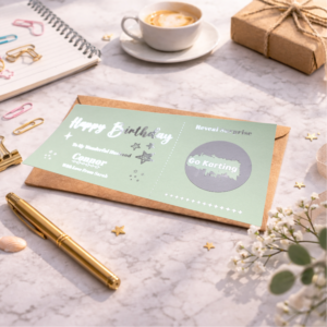 personalised birthday scratch card with reveal surprise circle showing go karting activity gift