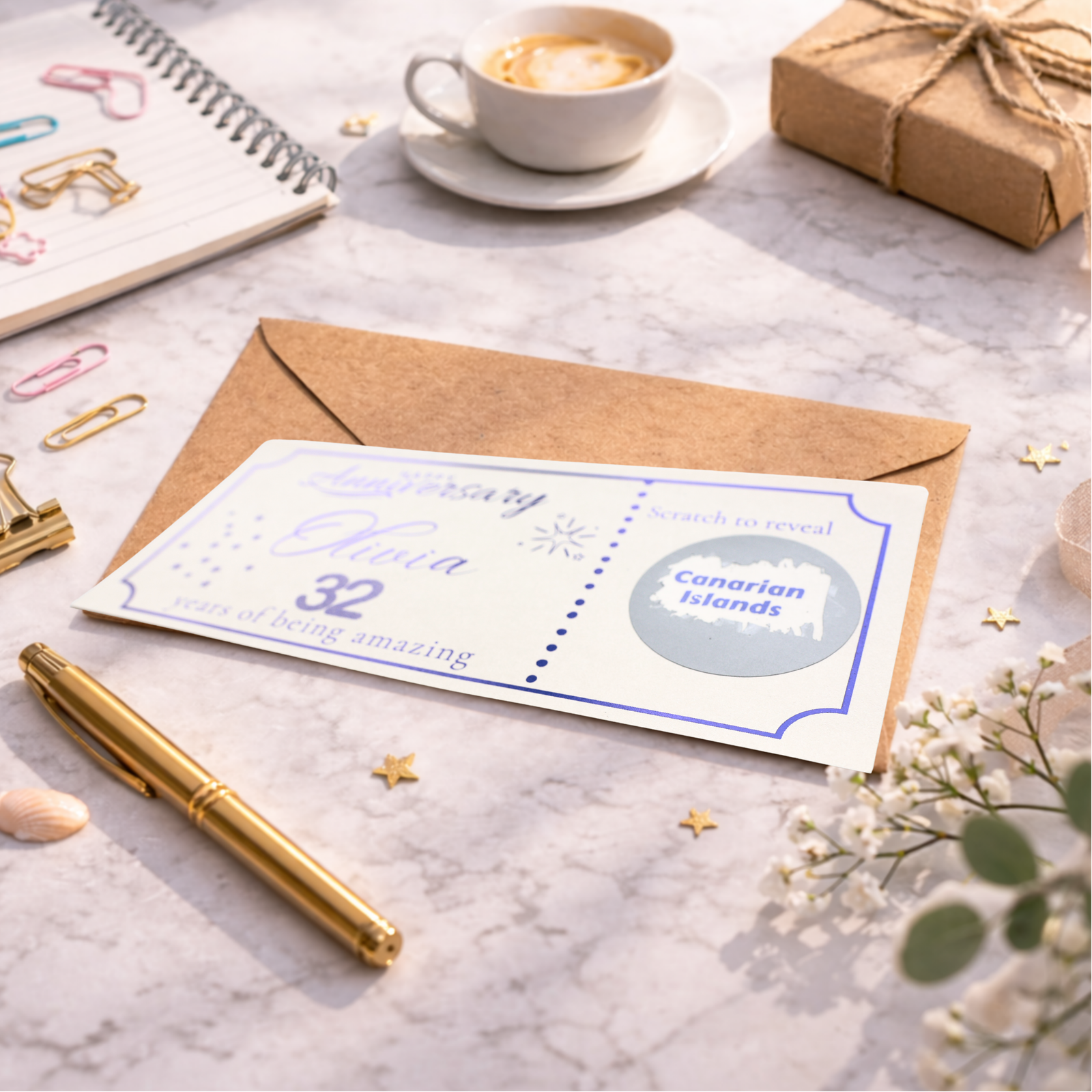 Personalised Anniversary Scratch Card Surprise Holiday Reveal Gift, Romantic Travel Voucher Experience Gift for Partner - Image 3