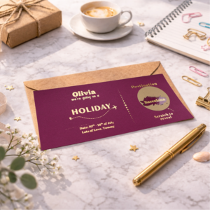 personalised holiday scratch card revealing barcelona trip travel surprise