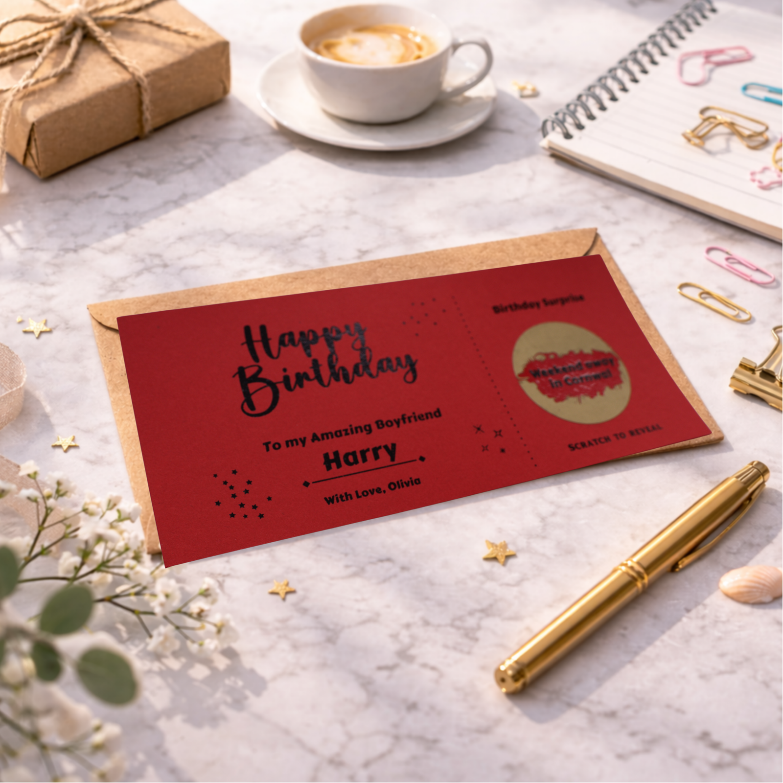 Personalised Birthday Scratch Card Weekend Away Reveal Gift for Boyfriend, Romantic Trip Surprise Voucher Experience Gift for Him - Image 3