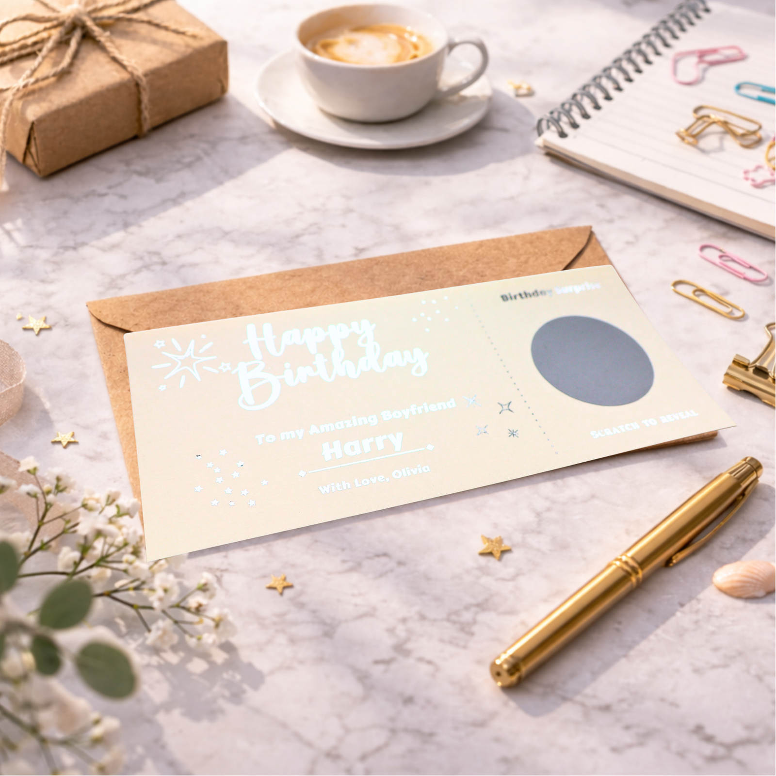 Personalised Birthday Surprise Scratch Card for Boyfriend, Custom Romantic Birthday Reveal Gift Voucher - Image 3