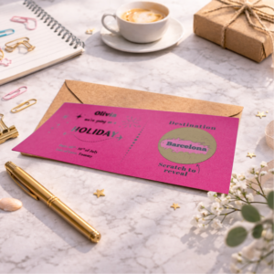 personalised holiday reveal scratch card barcelona destination surprise travel gift voucher