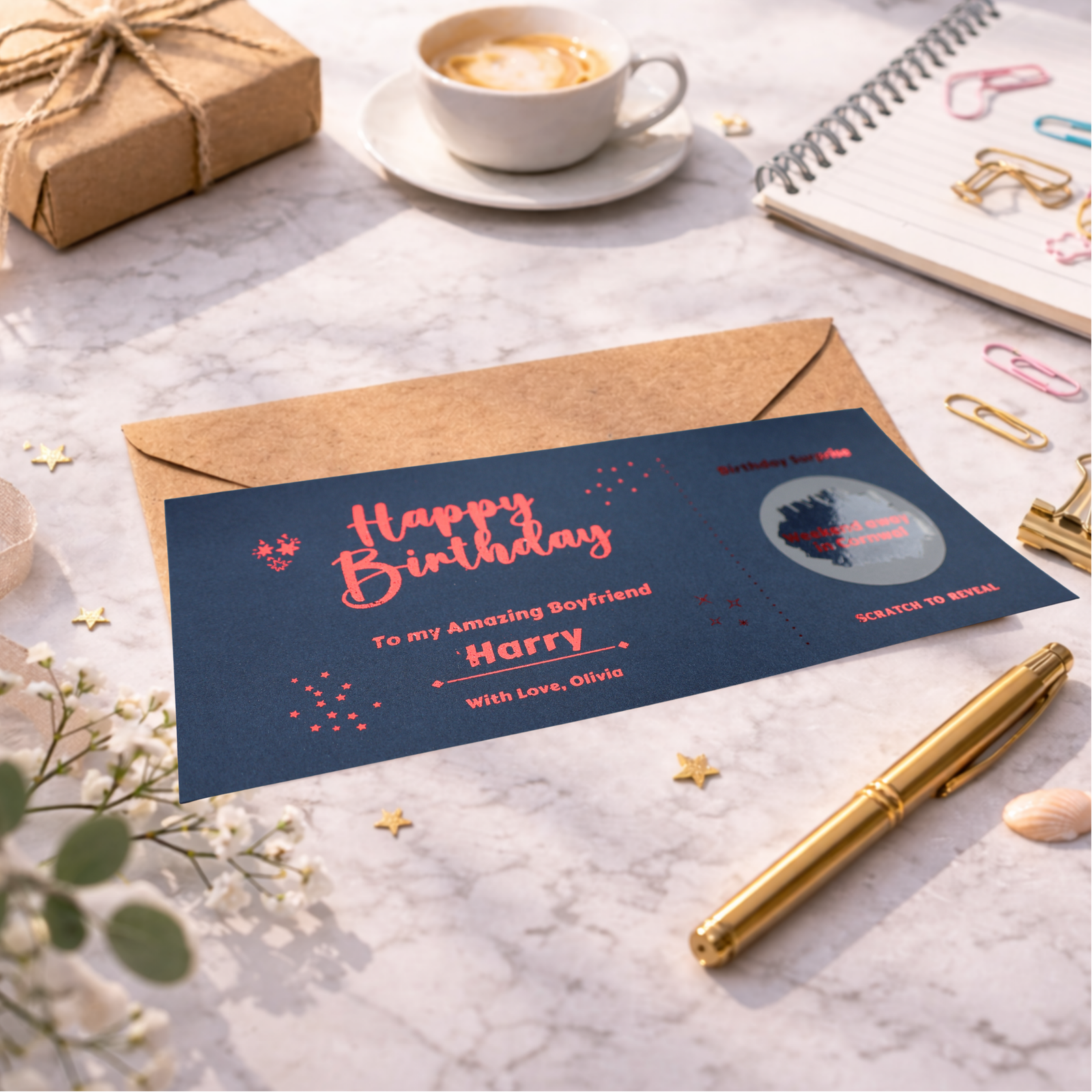 Personalised Birthday Scratch Card Weekend Away Reveal Gift for Boyfriend, Surprise Trip Voucher Experience Gift for Him - Image 3
